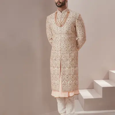Heavy Silk Sherwani with a Touch of Pink