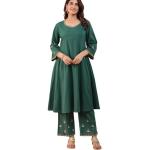 Tavasya Womens Embroidered Solid Green Kurta Set
