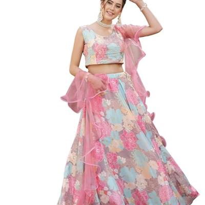 Women's Floral Printed Satin Lehenga Dupatta with Blouse