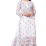 Women's Georgette Lucknowi Handicrafted Chikan Heavy Embroidery Kurta Sharara Set with Slip