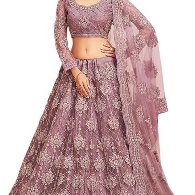 Women's Semi Stitched Net Lehenga Choli with Embroidered Pattern